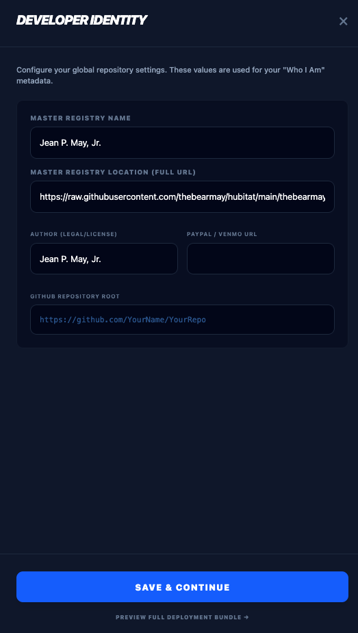 Developer Identity slide in with fields