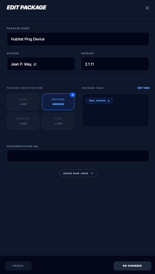 Edit Package slide in with controls