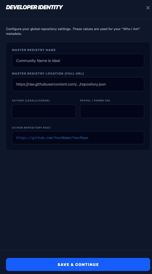 Blank Developer Identity slide in