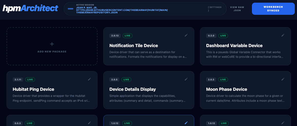 Workbench grid with package tiles