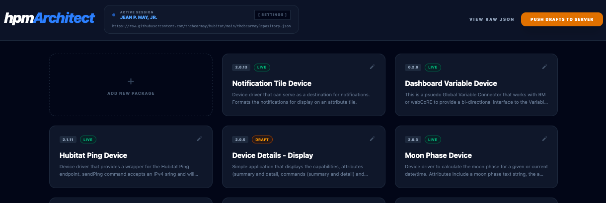 Workbench grid with package tiles